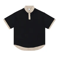 Camiseta falsa de dos piezas con solapa de manga corta de algodón para hombre, camiseta de verano Vintage informal holgada, camisetas Unisex de gran tamaño