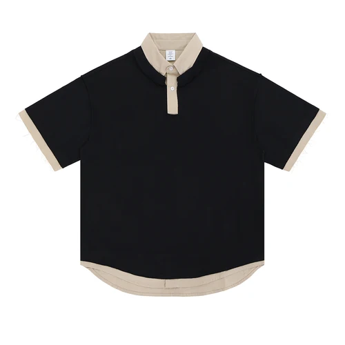 Camiseta falsa de dos piezas con solapa de manga corta de algodón para hombre, camiseta de verano Vintage informal holgada, camisetas Unisex de gran tamaño