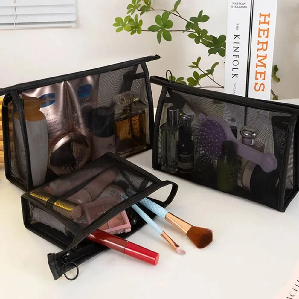 

Casual Mesh Makeup Bag Zipper Pencil Cases Transparent Cosmetic Bag Organizer Case Large Capacity Storage Toiletry Bag Wash