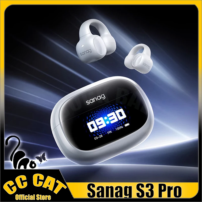 

Sanag S3 Pro Bluetooth Earphone Earclip AI Smart Screen Wireless Headset 360 ° Stereo Sound OWS Headphones Open Ear TWS Earbuds