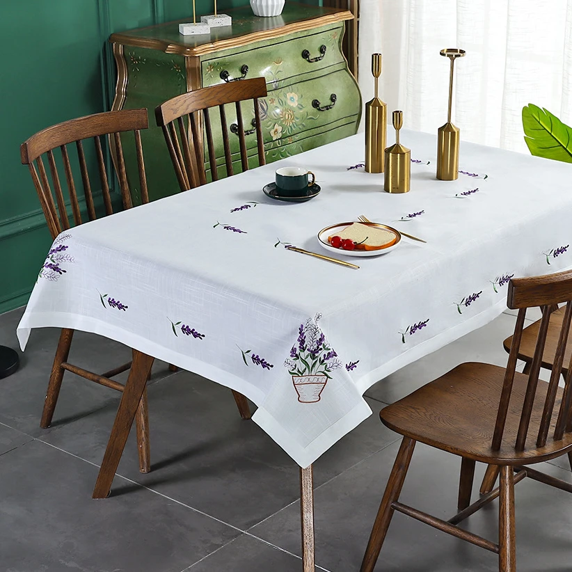 

Embroidery Linen Table Cloth Simple Elegant Decorative Dining Table Decor Cover Unique Pattern Embroidered Tablecloth