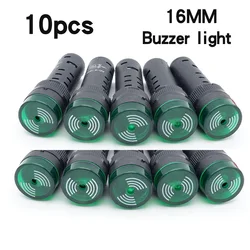 Zumbador estroboscópico de 16mm, luz indicadora de alarma, sonido de 12V, 24V, 220V, luz de señal de Flash, luz de advertencia, amarillo, rojo, verde, AD16-16SM