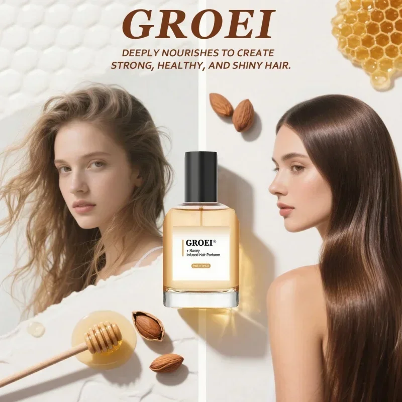 

GROEI Honey Hair Perfume Spray - Long-Lasting Fragrance with Natural Honey & Argan Oil, Adds Shine & Reduces Frizz, 50ml Bottle.