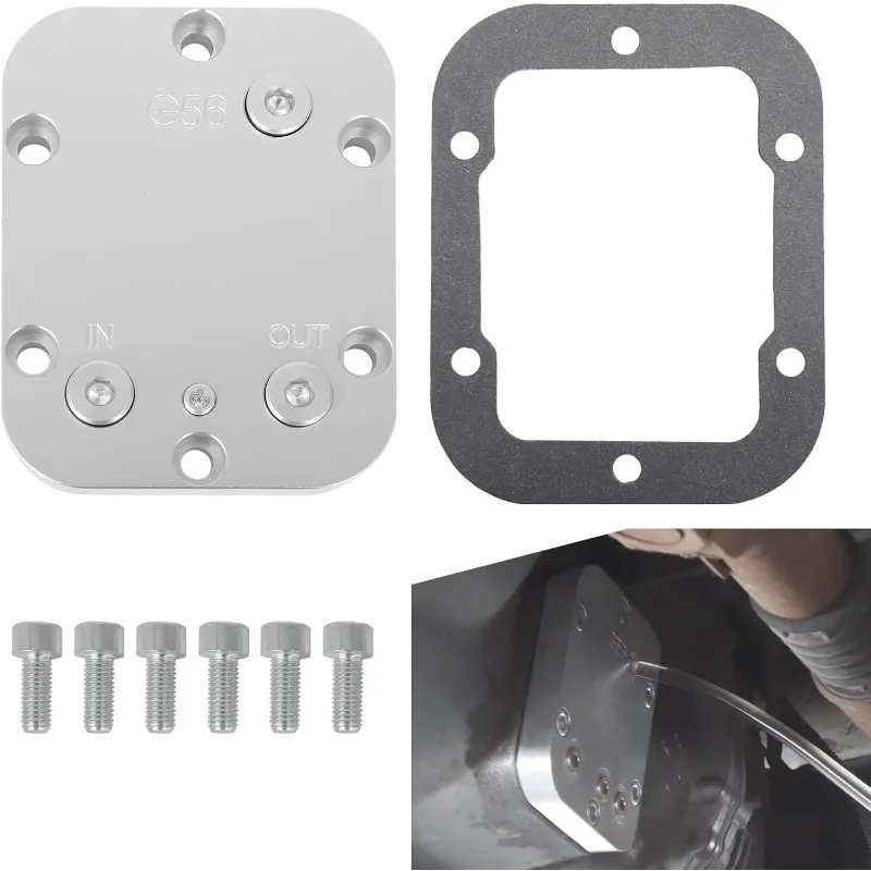3 Port 1/8 NPT PTO Oil Cooler Cover Assembly, G56 Transmission Replacement Cover with 55379PTO Seal Gasket