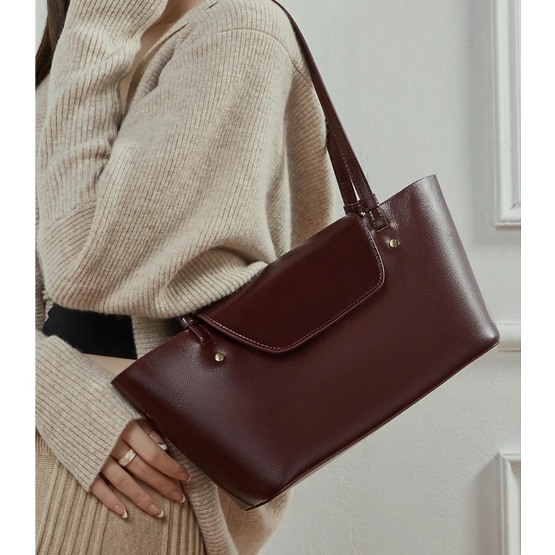 

Burminsa Retro Genuine Leather Underarm Tote Shoulder Bags For Women 2025 Luxury Designer Crossbody Shopper Work Ladies Handbags