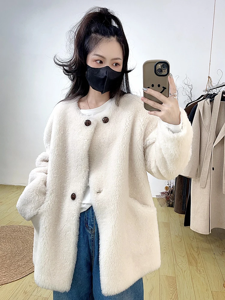 

2024 Women's Clothing Simple lamb fur coat Autumn Winter New 1018