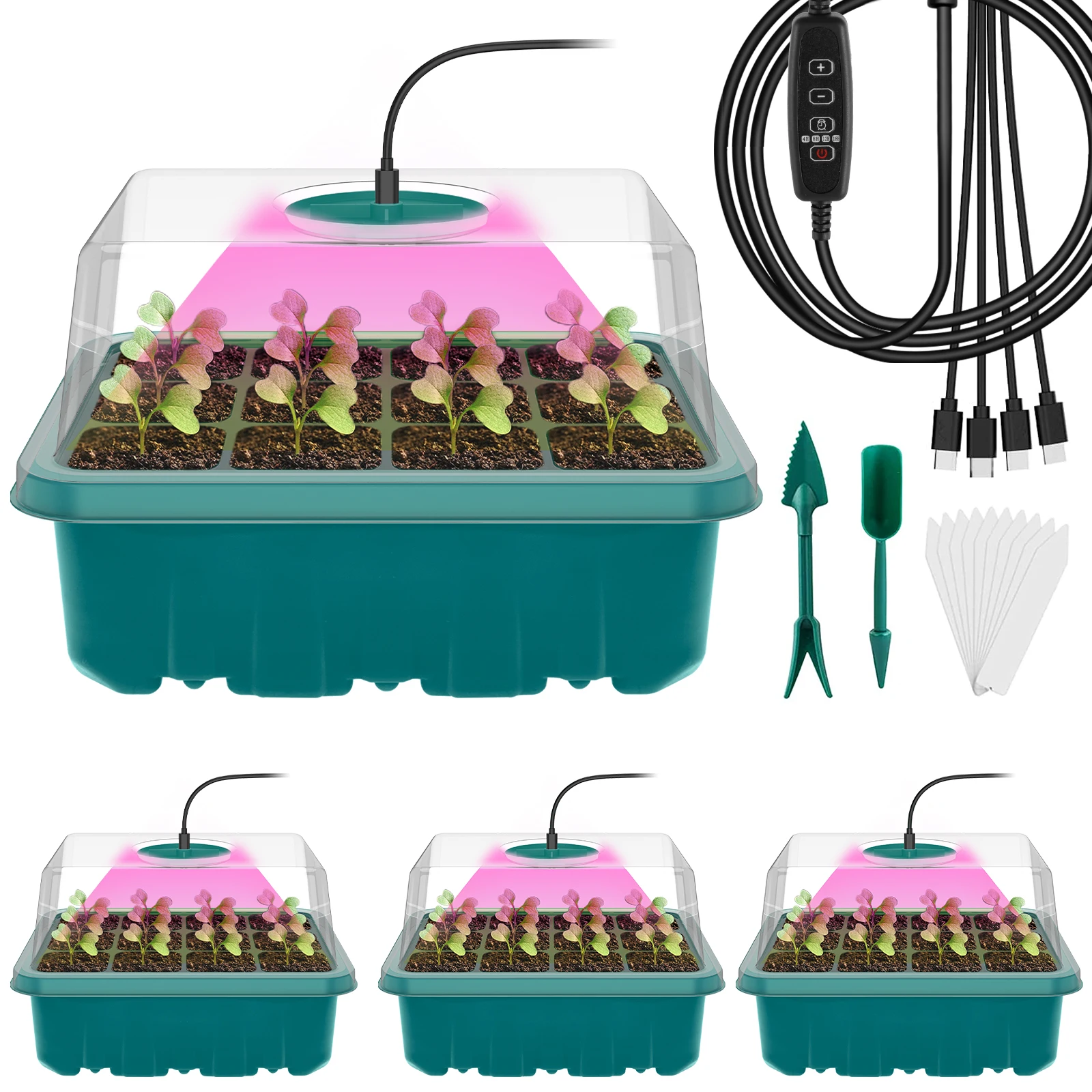 

Seed Starter Kit with Lids 4 Pack Seed Trays 3 Lighting Mode Seed Germination Kit Humidity Adjustable Seedling Grow Box 4 Timmer