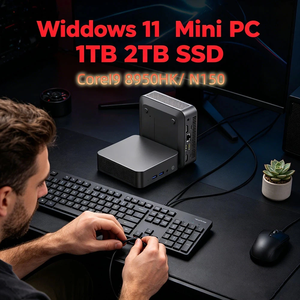 2026 Portable Mini PC Gamer Windows 11 Mini Computer 16GB 1/2TB SSD TypeC WiFi 6 BT 5.2 Gaming PC Desktop CoreI9 8950HK/ N150