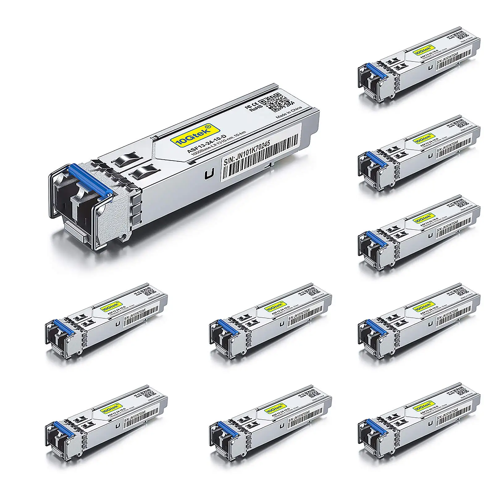 10-Pack 1.25G SFP LX SFP Transceiver Module, 1310nm SMF, up to 10 km, Dual LC, for Cisco GLC-LH-SMD, Ubiquiti UniFi, D-LINK etc