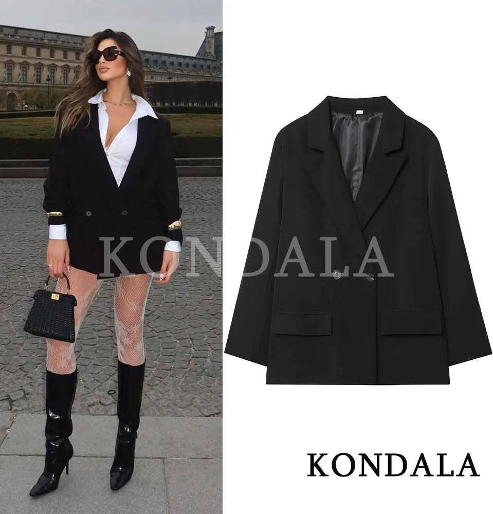 KONDALA Elegant Double Breasted Pak Vrouwen Trendy Commute Revers Blazer Jas 2026 Lente Zomer Minimalistische Kantoor Dame Blazer