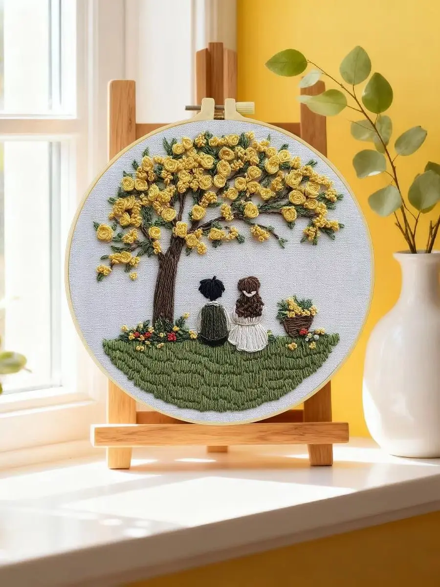 1 Stück 20X20CM/15X15CM 7,87/6,3 Zoll Baum-Stickerei-Starter-Kit DIY-Kit DIY-Stickerei-Set Handarbeiten Heimdekorations-Set für Anfänger – Detail 6