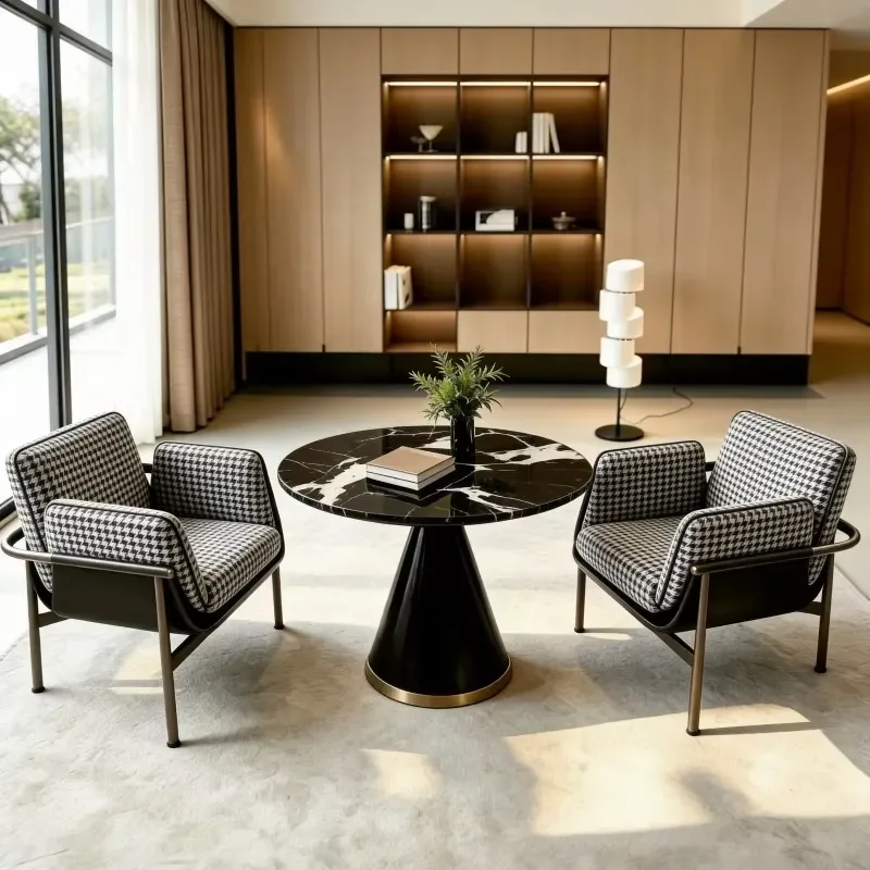 Medieval Style PU Leather Chair with Metal Legs Easy Assembly Granular Texture for Living Room Balcony Lounge Business