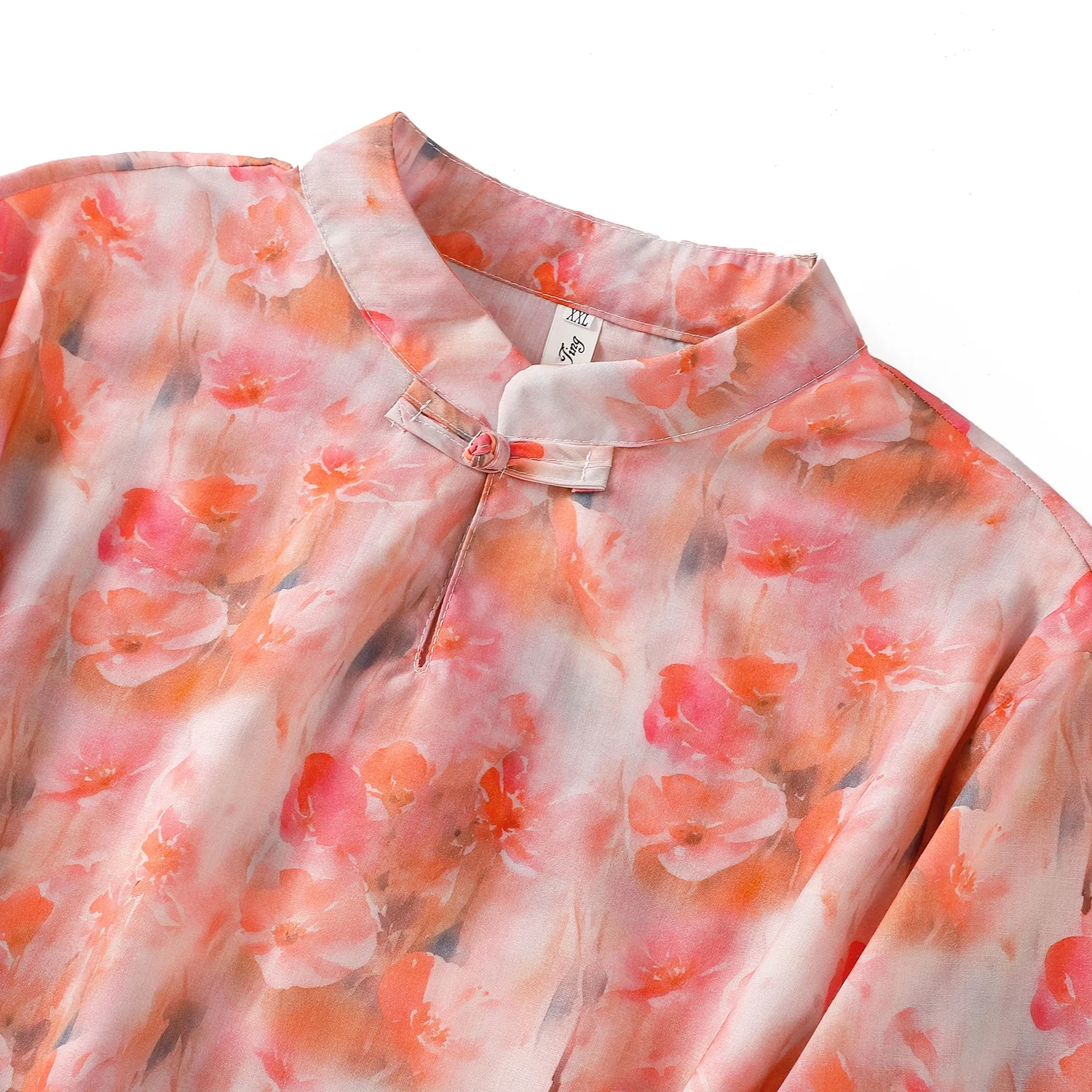 Camicetta casual da donna retrò cinese con stampa floreale irt, leggera e traspirante, lunghezza midi, top estivo in misto poliestere e rayon