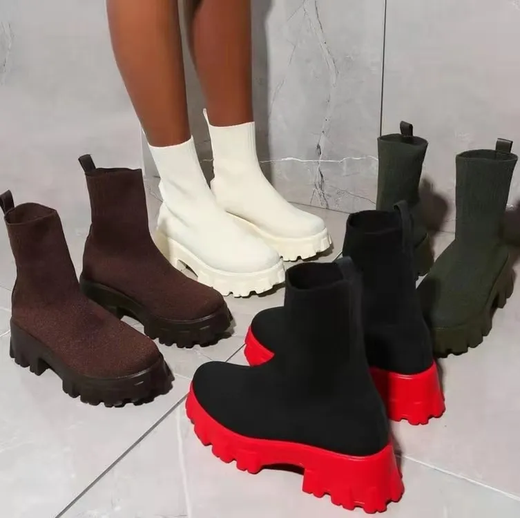 New Women Luxury Plus Size Women's Boots Couple Socks Shoes Women's Thick Bottom Casual Knitted Ankle Boots 35-43