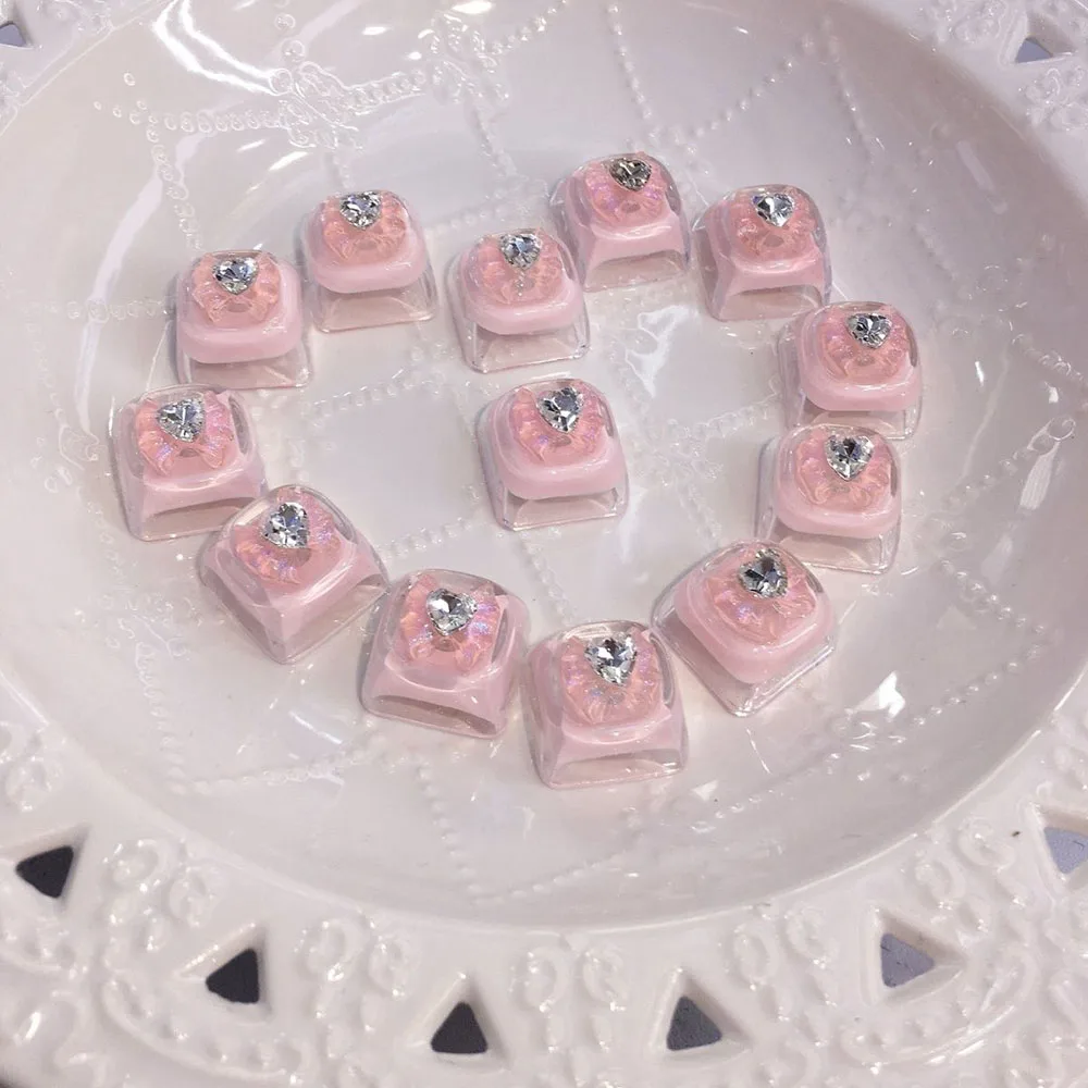 Pink Heart Rhinestone Bow Artisan Keycap 1U Custom Key Cap Mechanical Keyboard ESC Keycap Girl Gaming Keyboard Accessory Gift