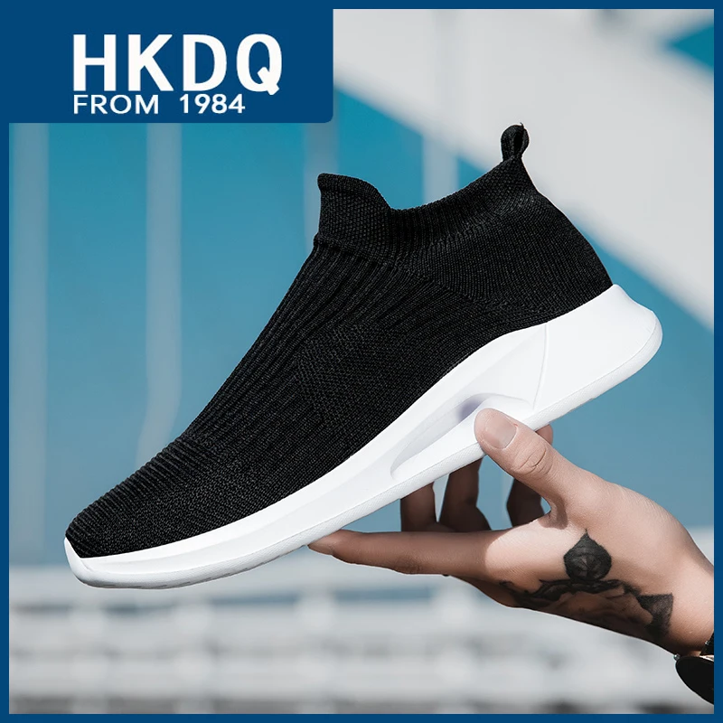 

HKDQ Original Knit High Top Sneakers Men Trendy Black Breathable Lightweight Sock Sneakers Man Fashion Casual Men's Sports Shoes