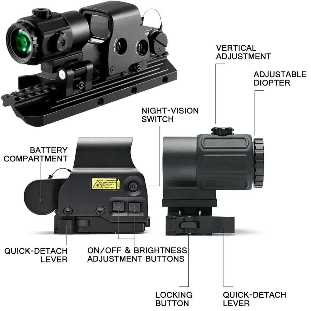 Hunting G33 G43 3X Magnifier Sight Folding Side Flap G45 558 556 553 Holographic Reflection Red Dot Sight