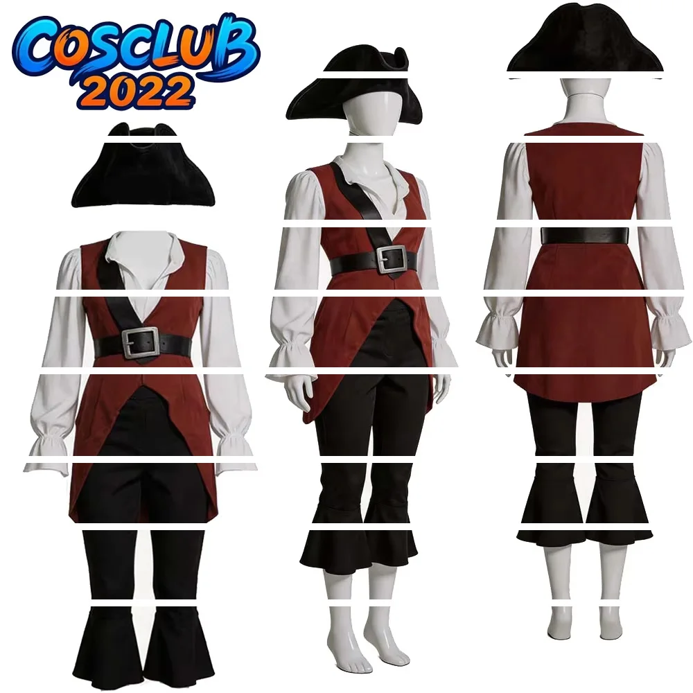 Disfraz de Elizabeth Swann de Fantasia, Camisa, Pantalones, Sombrero, Chaleco, Cinturón, Traje de Pirata para TV, Ropa de Juego de Rol, Disfraz de Halloween y Carnaval