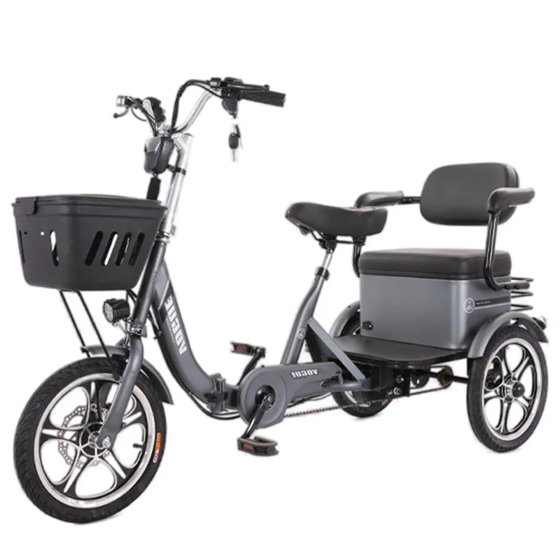 

3 Wheel Folding Electric Tricycle Passenger For Elderly 400W 48V E Bike Electric Bicycle For Two Adults With Basket Rear Seat