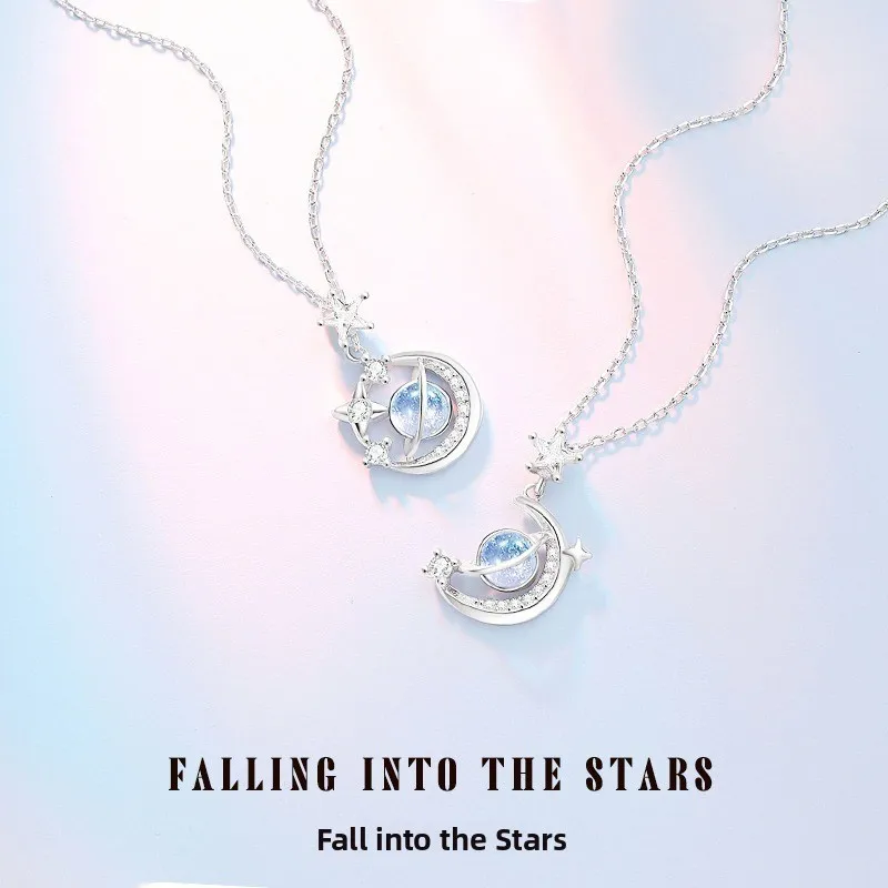 S925 Sterling silver Pave AAA CZ Necklace for Women Gold Color Planet Moon Astronaut Pendant Necklaces Jewelry Gifts