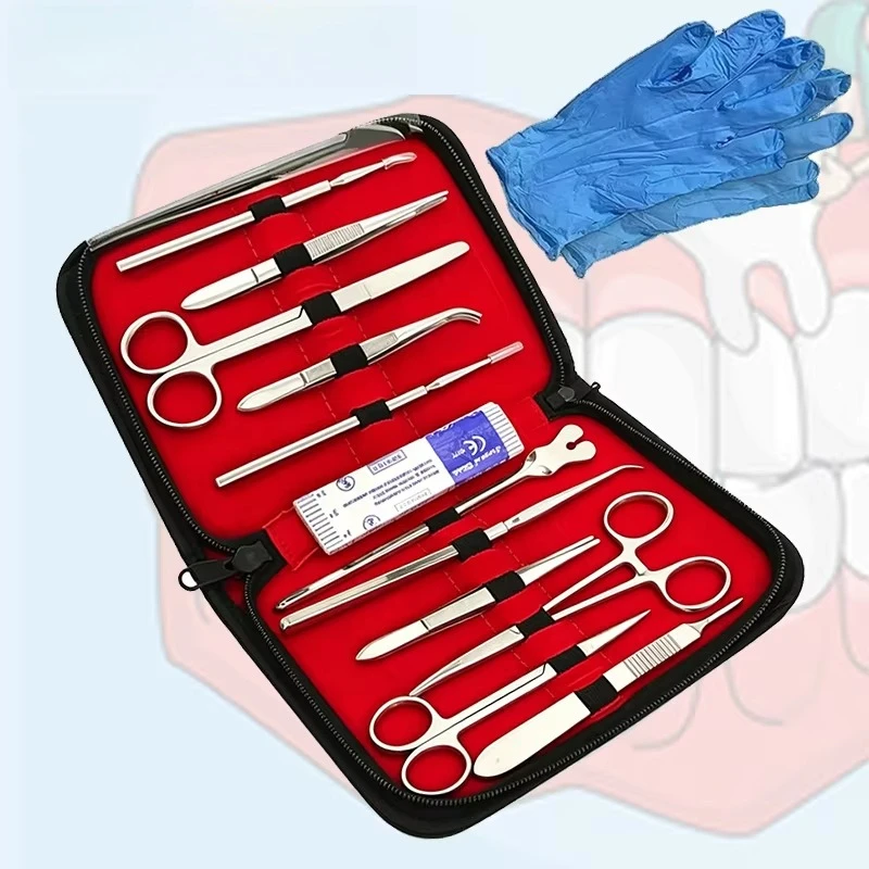 Stainless Steel Anatomy Dissection Kit 22Pcs with Probe Scissors Tweezers for Biology Lab and Student Use