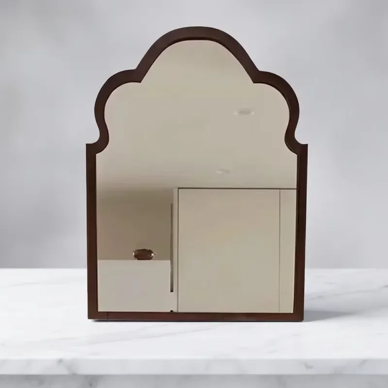 Vintage French Style Wooden Wall Mirror Round Decorative Hanging Mirror for Living Room Bedroom Home Decoration Antique