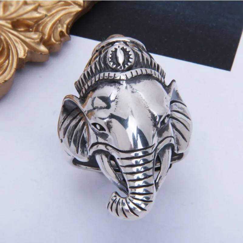 BOCAI Real S925 Silver Jewelry Retro Ganesha Personality  Trendy Man Ring Holiday Gifts