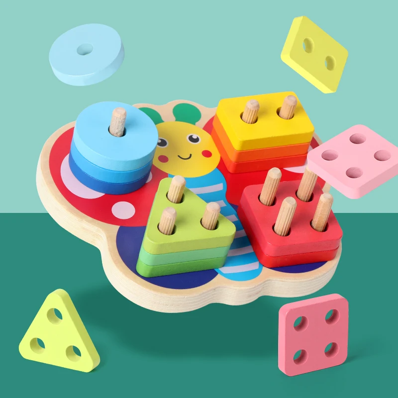 Montessori educação precoce forma correspondência cor forma cognitiva emparelhamento cognição do bebê crianças brinquedos de madeira presente do miúdo ﻿