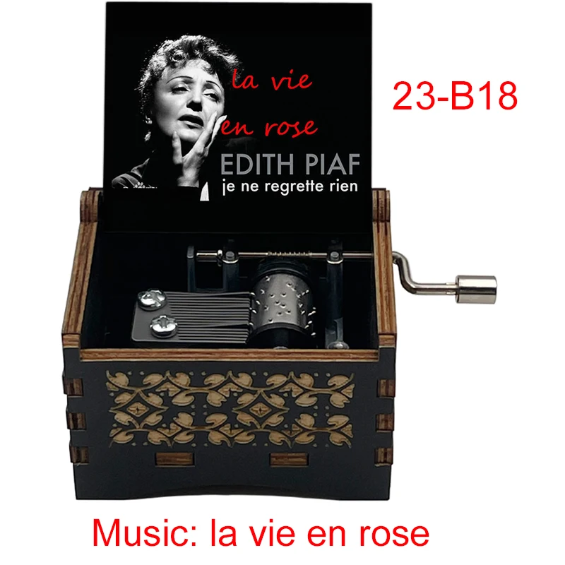 Romance Edith Piaf Print France La Vie En Rose Black Wooden Music Box  Caixa De Musica Song Christmas Party Home Office Casket