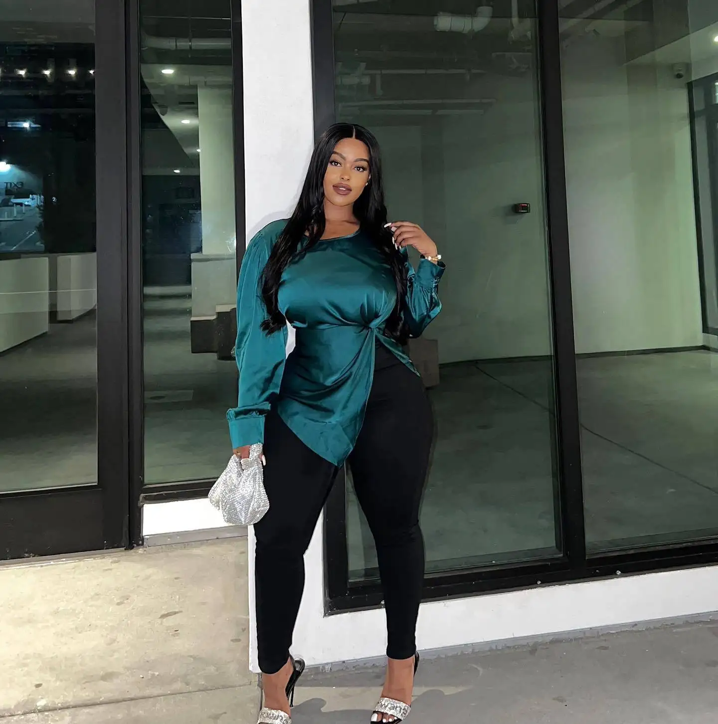 Luxury Satin Blouses Elegant Tops 2023 Winter Fall Y2K Clothes Sexy T Shirt Casual Sweatshirt Designer Clothes Women Crop Tops