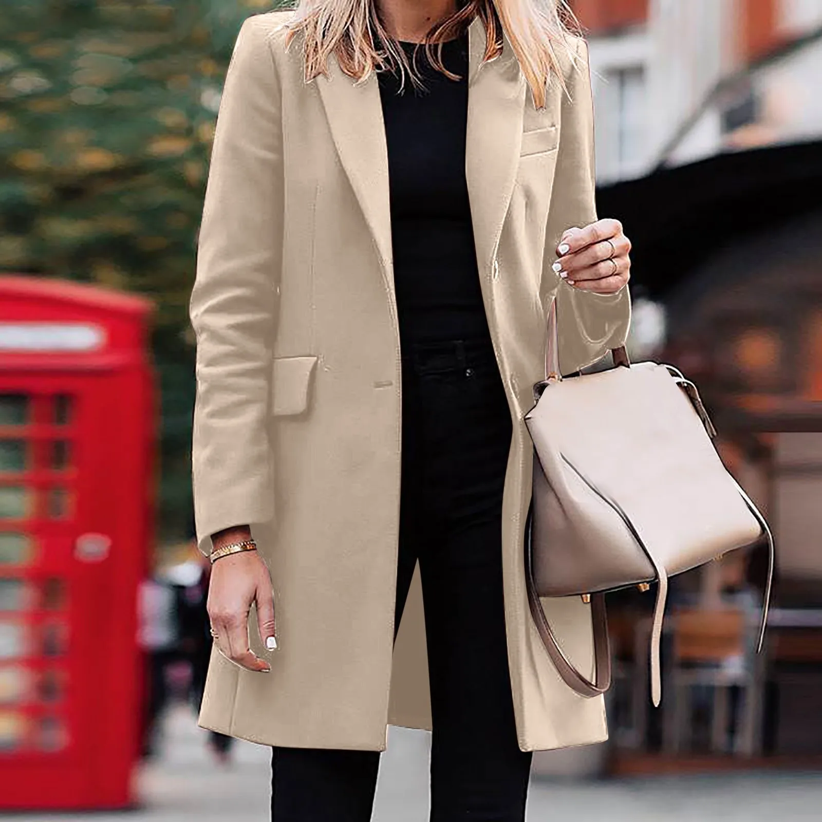 Mode Blazer Jacken für Frauen neue Herbst Winter Büro Damen lange Mäntel elegante Anzug Zweireiher Oberbekleidung Strickjacke