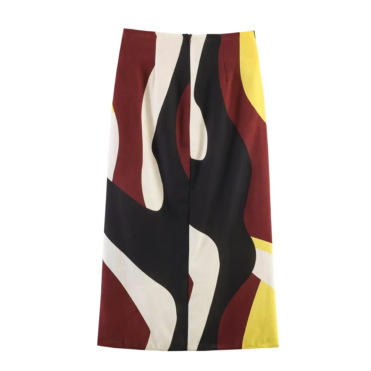 TFMLN Sexy Vintage-Print Midirock für Damen, eleganter langer Rock mit seitlichem Schlitz und Rüschen, lässige, schicke Sommerkleidung mit Reißverschluss für den Urlaub – Detail 3