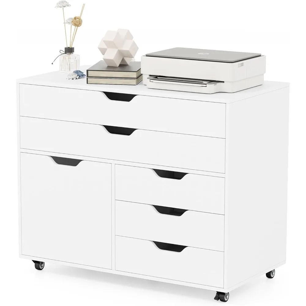 

File Cabinet, Rolling Lateral Filing Cabinet with 2 Large Drawers, 3 Small Drawers, Wheels, Load 220 Lbs, Office Craft Storage