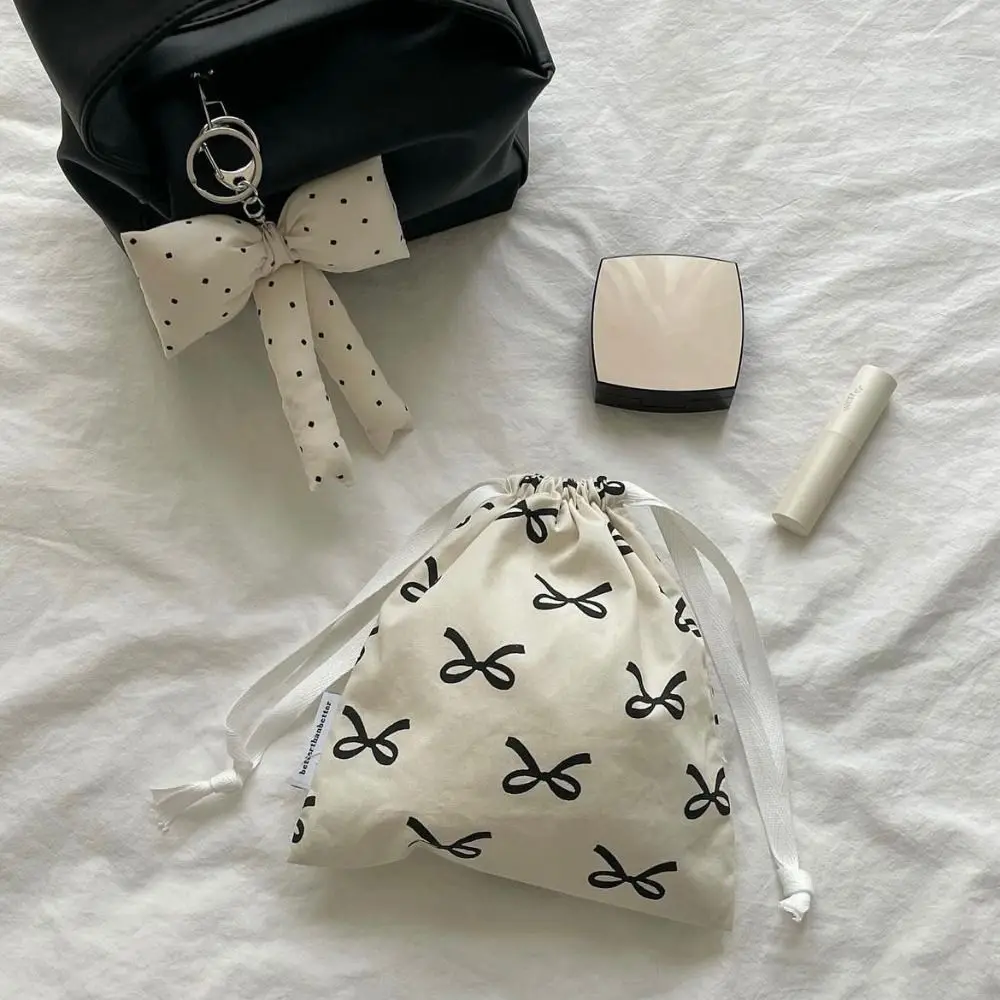 Mini bolsa con cordón y nudo de lazo dulce, bolsa de almacenamiento de cosméticos reutilizable con doble cordón, paquete bonito y portátil resistente para maquillaje de bolsillo