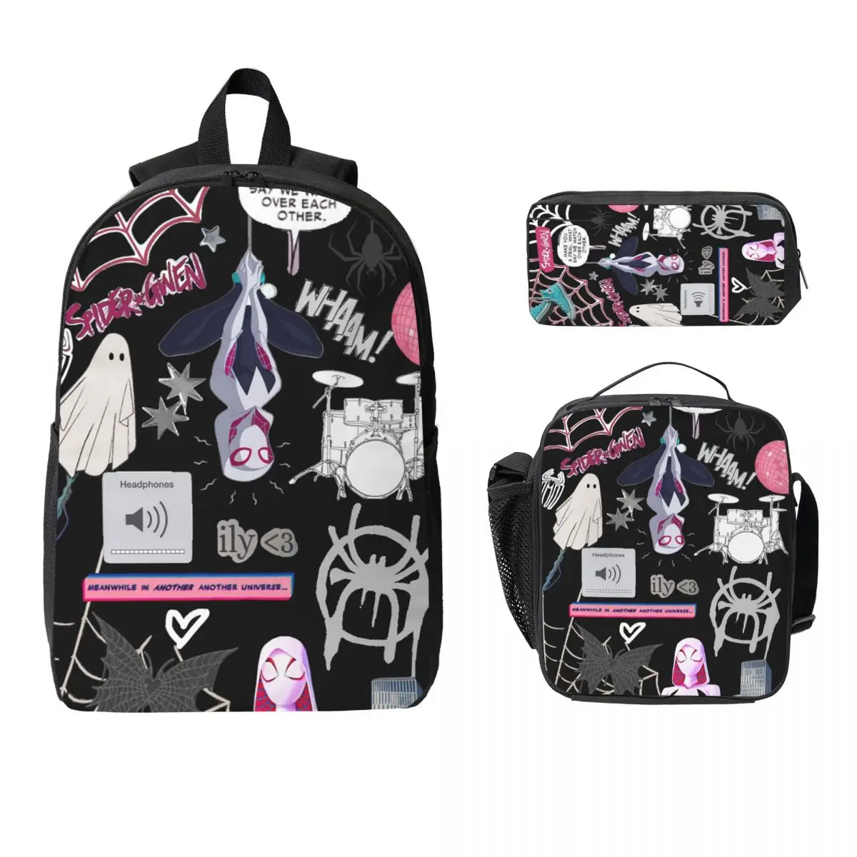 

Ghost Spider Gwen Backpack Student Boys Girls BookBag School Bag Laptop Shoulder Bags 3ps Insulated Lunch Bag Pencil Case