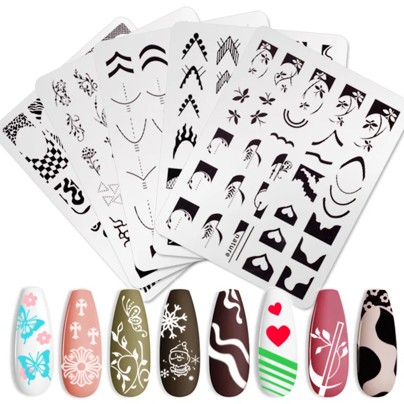 1PC Nail Art Stamping Plate French Line Stripe Design Nail Polish Flower Leaf Printing Stamp Template Tool Manicures Decoration