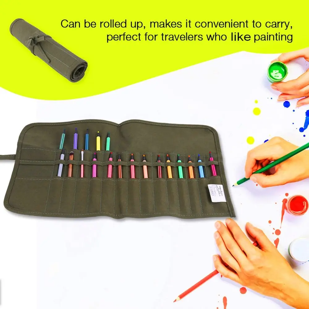 

30 Holes Paint Brush Bag 48.5*33cm Dark Green Paint Brush Case Roll Up Design Canvas Watercolor Brush Bag Painting Brushes