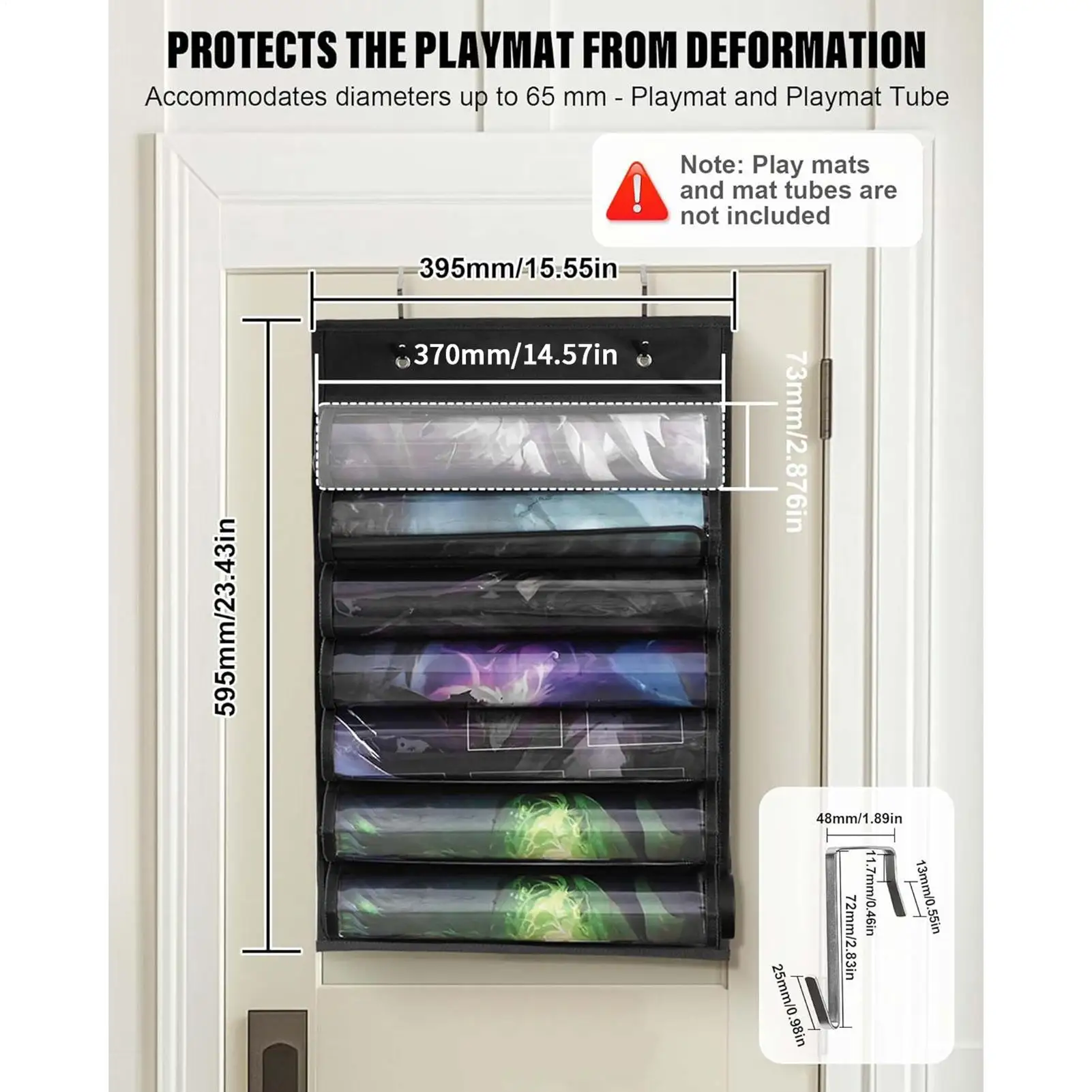 

Держатель игрового коврика с двойным крючком, подвесной органайзер для игрового коврика, сумка для хранения с прозрачными отделениями, вмещающая 12 + 1 подушечки для карточных игр