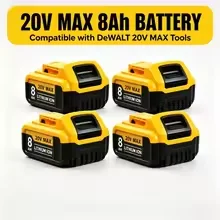 2/4/6-pack 20V MAX 8Ah battery pack, compatible with DeWalt DCB200, DCB204, DCB205, DCB206 models