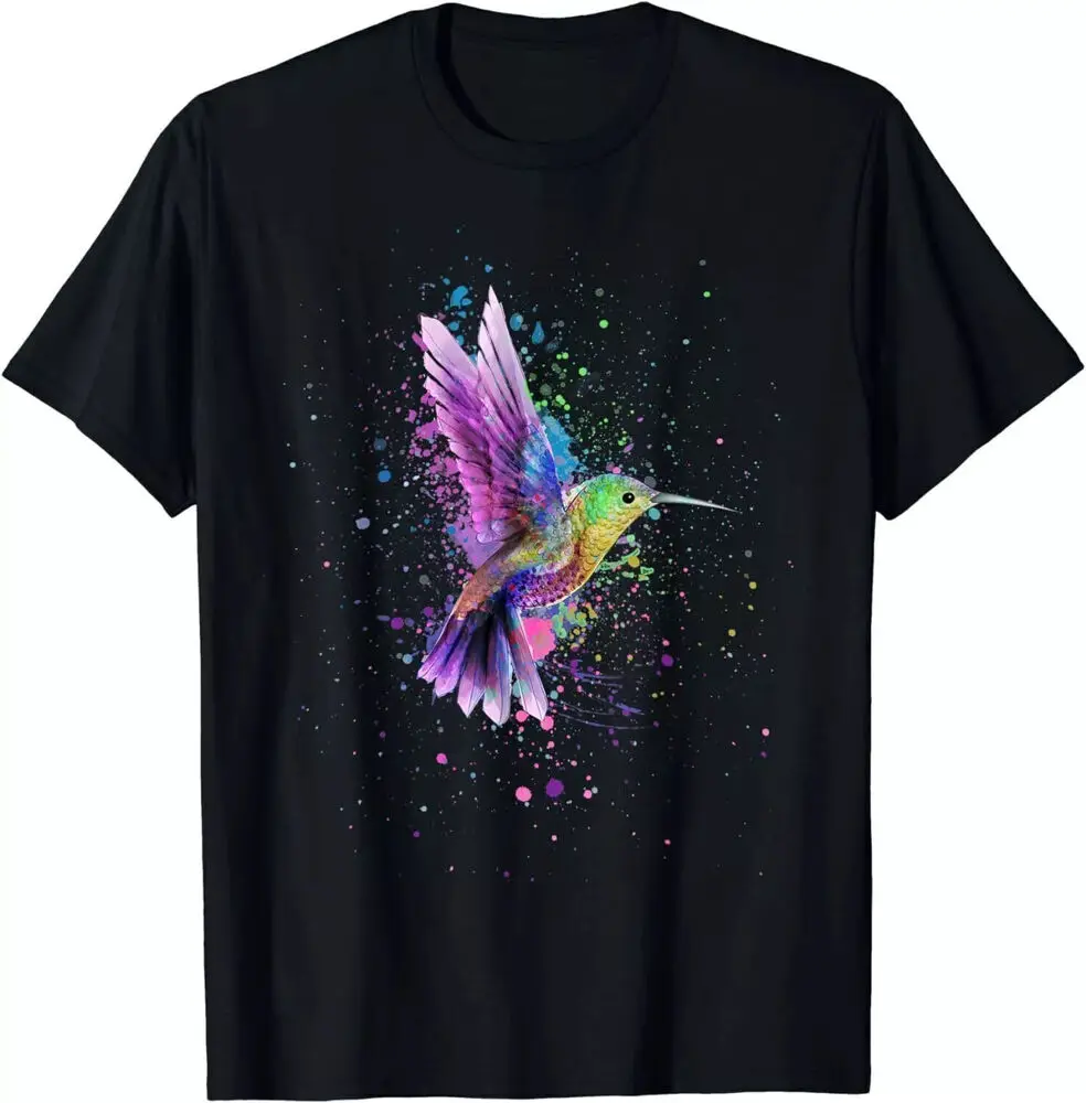 Hummingbird Watercolor Art T-Shirt Best Bird Lover Gift T-shirt High Quality 100%Cotton Short Sleeve