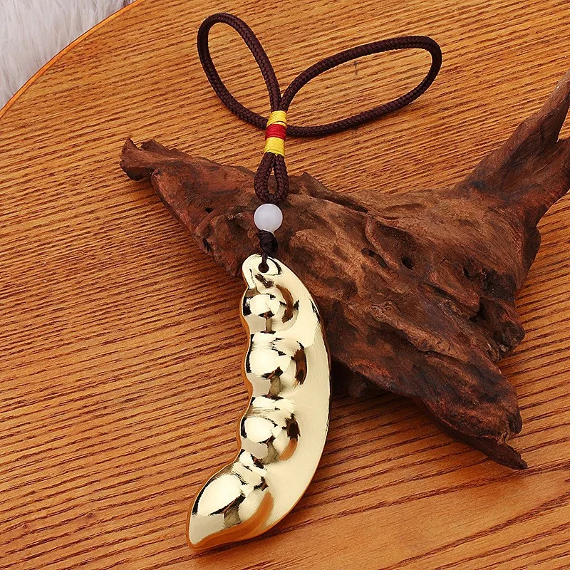 Brass Peanut Good Things Happen Flowers Bloom Wealth Creative Golden Bean Handheld Keychain Accessory