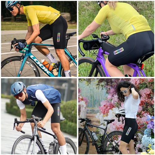 Imagen 2 del producto DAREVIE Pantalones cortos con pechera de ciclismo sin costuras 4,0 Italia ELASTIC-INTERFACE Pad pantalones cortos de ciclismo Diamond Leg Gripper pantalones cortos Bretelelle para hombre