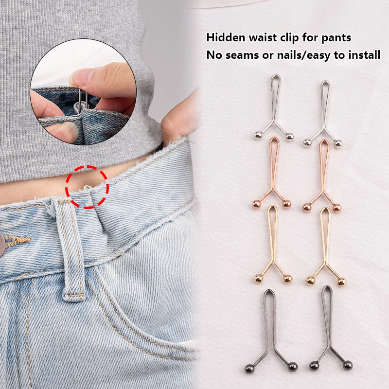 4PCS Jeans Skirts Detachable Buckle Adjustable Sleeve Clip For Pants Waist Tightening Sleeve Reduction Clip For Clothing Decor