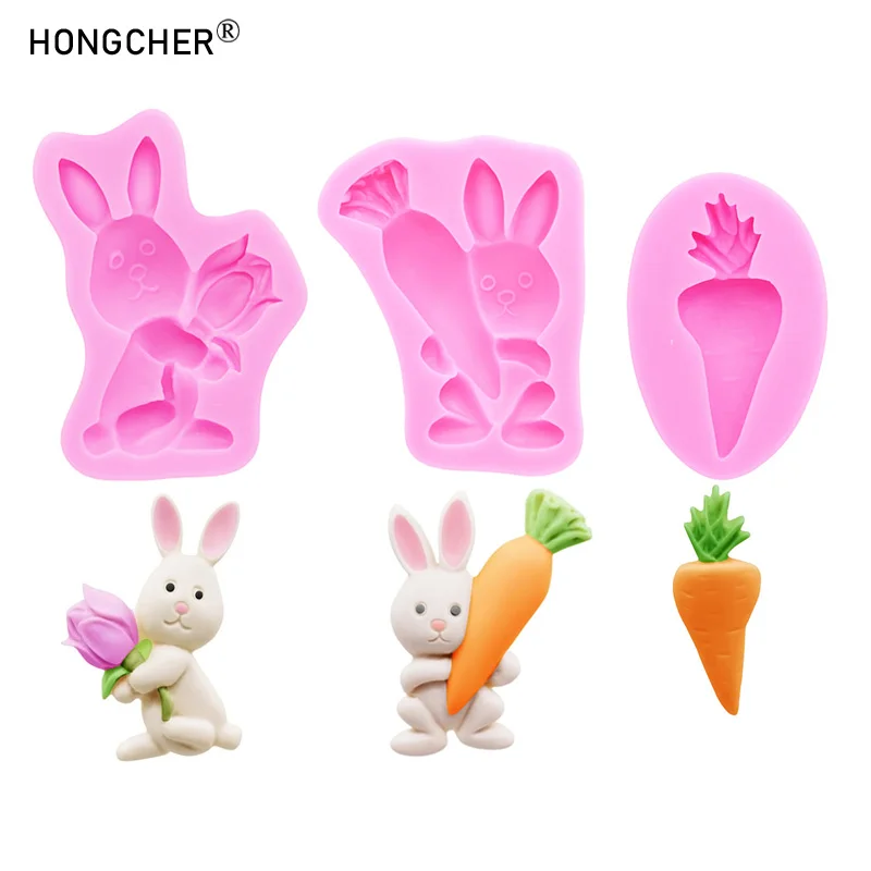 Carrot Fondant Silicone Mold Easter Bunny Hand Stick Rose Carrot Shape Cake Decoration Drip Mold DIY Handmade Art Molds