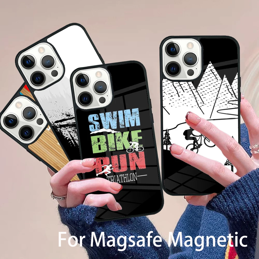 

Mountain Bike Cycling Phone Case Magesafe Magnetic Wireless Charge Cover For IPhone 16 11 12 13 14 15 Pro Max Plus Mini