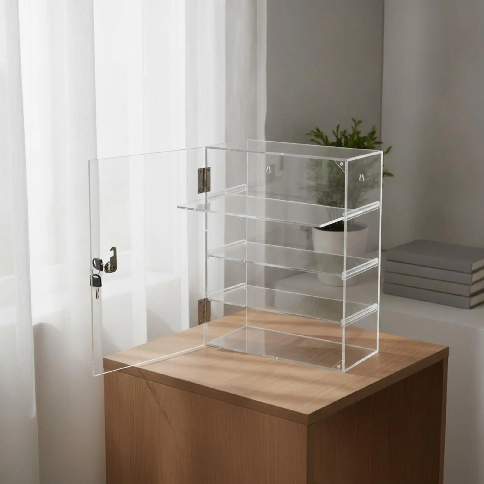 Wall Mounted Acrylic Display Cabinet Clear Shelving Unit with Key Lock for Collectibles Dust Free
