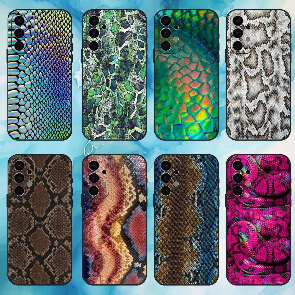 

Snake Skin Pattern Phone Case For Samsung S25,24,23,22,30,21,10,9,Ultra,Plus,Lite,FE,4,5 G Soft Black Case