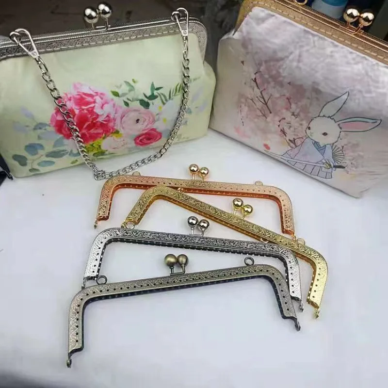 20cm Square Metal Purse Frame Handle for Clutch Bag Accessories Making Kiss Clasp Lock Antique Bronze Tone  Hardware