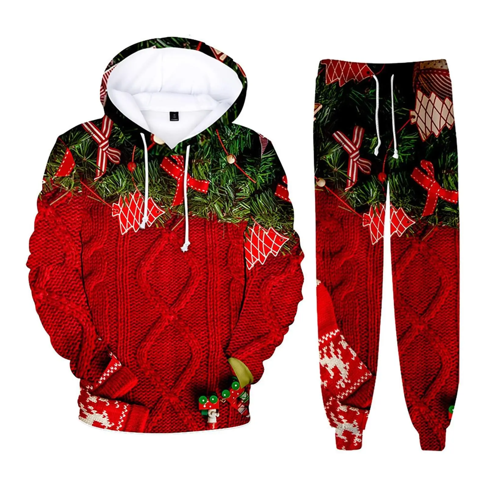 جديد الخريف عيد الميلاد سانتا كلوز ثلاثية الأبعاد مطبوعة الرجال هوديس دعوى عادية 2026 بلوزات المتضخم + Sweatpants 2 قطعة مجموعة الملابس