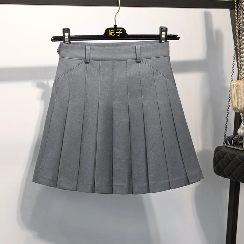 

Concubine Pleated Skirt Women's A-line Half length Skirt Autumn 2021 New High Waist Slim Black Grey Short Skirt Suit Skirt